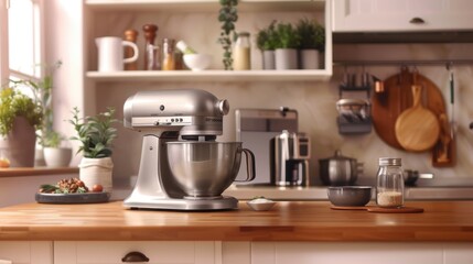 A beautifully styled product demo video set, featuring a high-tech kitchen appliance, with close-ups on its features and functionality, ideal for product demo videos and online marketing campaigns