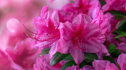 Fototapeta premium Azalea Japonica Flowers: Purple Splendor Macro - Blurred Background with Copy Space Banner