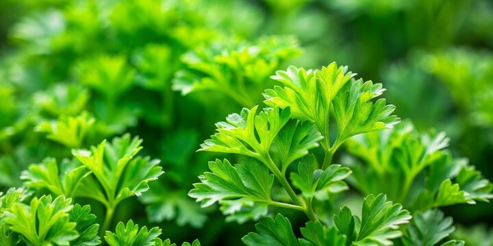 Close-up of Parsley Leaves in a Garden, Macro Photography, Green, Natural, Fresh, Parsley, Herb, Greenery, Gardening