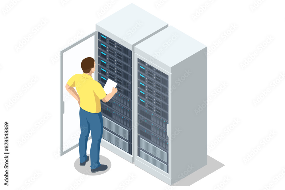 Poster isometric network computing technologies. the data center offers infrastructure for hosting websites