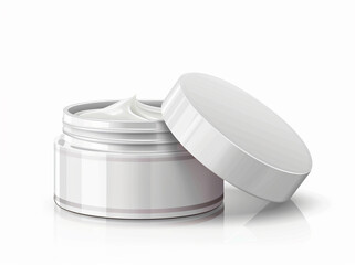White cosmetic jar with cream isolated on white background, mockup of beauty product in the style of spa and skin care concept.