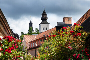 Narrow street in the historical old town in Visby, Sweden