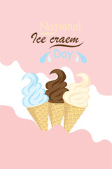 National ice cream day,pink ice cream card for story,vector illustration