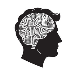 Human Brain line art silhouettes illustration 