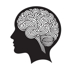Human Brain line art silhouettes illustration 