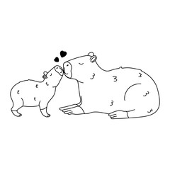 Capybara Mother And Baby Kissing