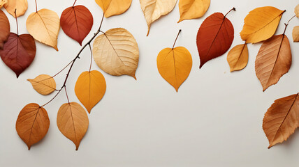 Obraz premium Branches of colorful autumn leaves isolated on a white background. Copy space