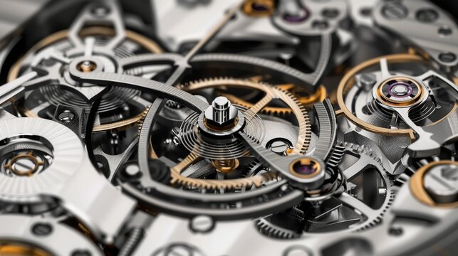 Gears and Cogs in Clockwork Watch Mechanism, Craftsmanship Precision