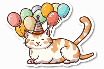 Obraz premium Happy Birthday Cat with Balloons.