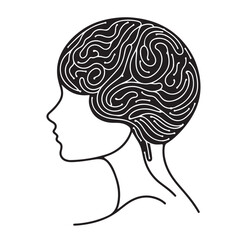 Human Brain line art silhouettes illustration 