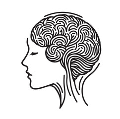 Human Brain line art silhouettes illustration 