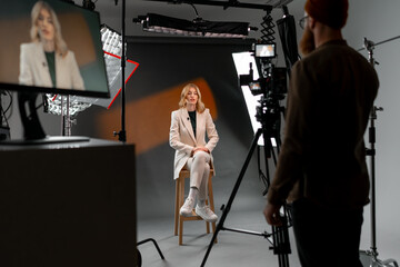 A woman at film studio set. Behind the scenes concept