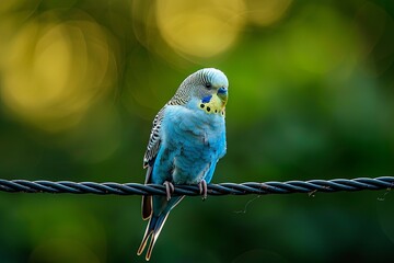 Obraz premium Blue Budgie Perched on a Wire.