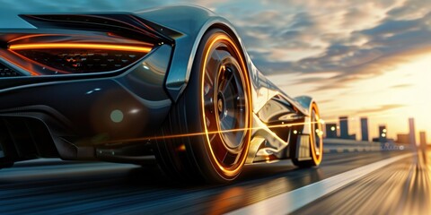 Futuristic Sports Car at Sunset