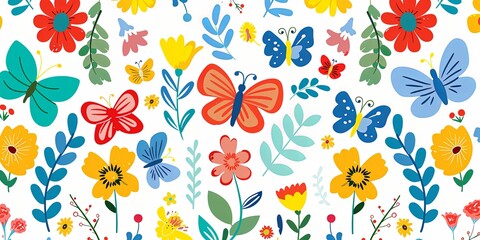 Obraz premium Colorful Butterflies and Flowers Pattern.