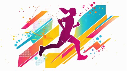 Abstract Colorful Runner Silhouette.