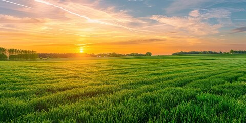 Obraz premium Tranquil Sunset Over Lush Green Field.