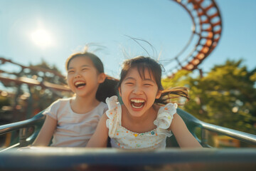 Two Girls Enjoying a Roller Coaster Ride