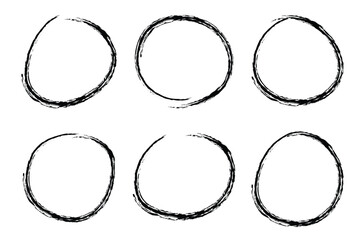 Hand drawn circle highlighter line sketch set. Red circle, pen draw. Vector marker circular lines, doodle round circles for message note mark design element. Different circles vector illustration.