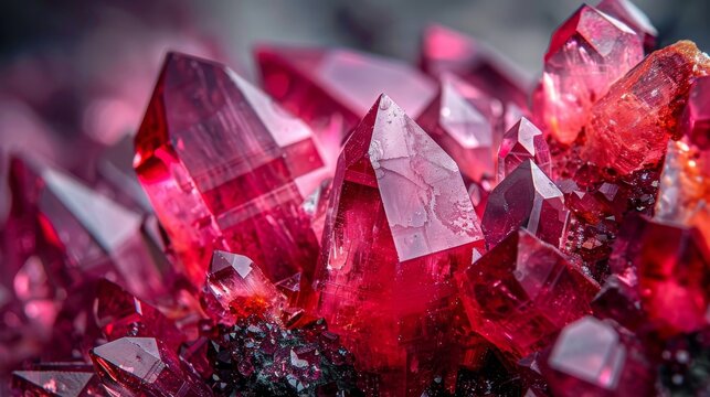 Pink Ruby Crystals: Macro View of Mineral Rock - Concept of Natural Gemstones