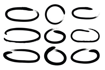 Hand drawn circle highlighter line sketch set. Red circle, pen draw. Vector marker circular lines, doodle round circles for message note mark design element. Different circles vector illustration.