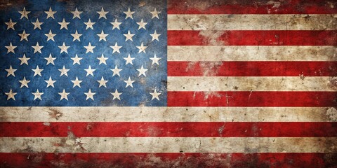 Fototapeta premium Vintage American Flag with Worn Texture, USA, American, flag, patriotic, patriotism