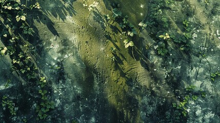 Faded and weathered abstract textured walls feature green paint