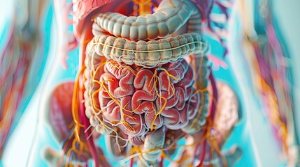 Detailed illustration of the human torso with an emphasis on the liver