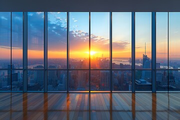 Fototapeta premium Virtual Zoom Background: Room in a 48th Floor Skyscraper with Floor-to-Ceiling Windows