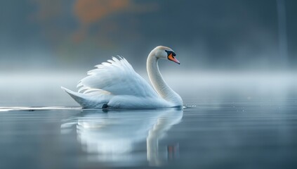 Obraz premium Serene Swan on Misty Lake