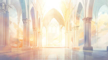 White columns and a bright sky, a dreamy, ethereal and hopeful heavenly architectural background 
