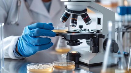 Biotechnology microscopic bacteriological  Scientist working with a microscope in a laboratory