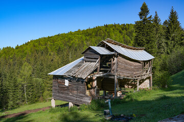 Traditional wooden house architecture in Scarisoara village, Apuseni mountains, Transylvania, Romania