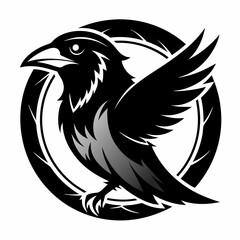 black and white crow head illustration