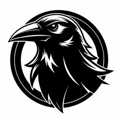 black and white crow head illustration