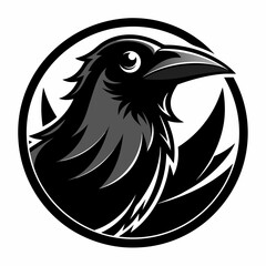 black and white crow head illustration
