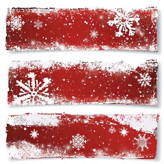 Christmas banners with snowflakes, red and white color scheme. The style of traditional Christmas illustrations.