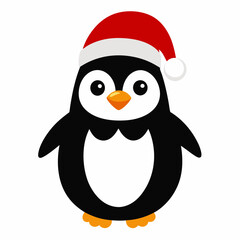 christmas penguin vector illustration, penguin with santa hat, penguin vector art, christmas vector Line art