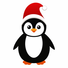 christmas penguin vector illustration, penguin with santa hat, penguin vector art, christmas vector Line art