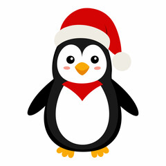 christmas penguin vector illustration, penguin with santa hat, penguin vector art, christmas vector Line art