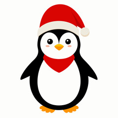 christmas penguin vector illustration, penguin with santa hat, penguin vector art, christmas vector Line art