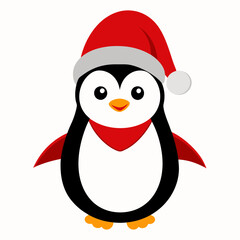 christmas penguin vector illustration, penguin with santa hat, penguin vector art, christmas vector Line art