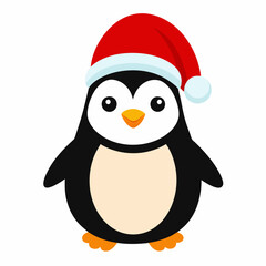 christmas penguin vector illustration, penguin with santa hat, penguin vector art, christmas vector Line art