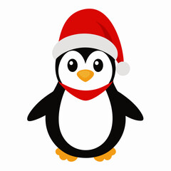 christmas penguin vector illustration, penguin with santa hat, penguin vector art, christmas vector Line art