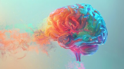 Colorful Brain with Smoke and Sparkles - A digital rendering of a colorful brain with smoke and sparkles. The image is a vibrant and abstract representation of ideas, thoughts, and creativity. - A dig