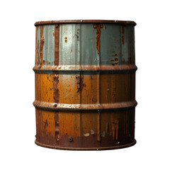 Fototapeta premium Old rusty oil barrel isolated on transparent background.