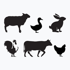 Farm animals vector premium icons set, modern solid symbol collection. Signs, logo illustration. Set includes icons as chicken, rabbit, cow, sheep, duck, and rooster.