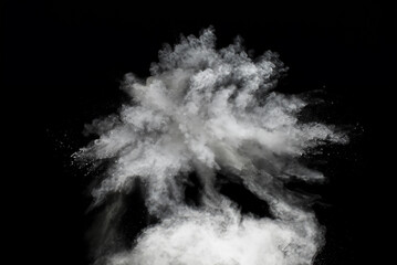 White Powder Explosion, High-Speed Capture of Dust Particles on Dark Background