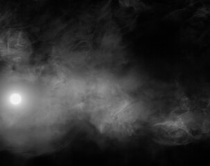 Minimalist Wooden Table with Ethereal Smoke and Dark Background