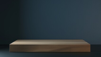 Minimalist wooden shelves against a black wall background